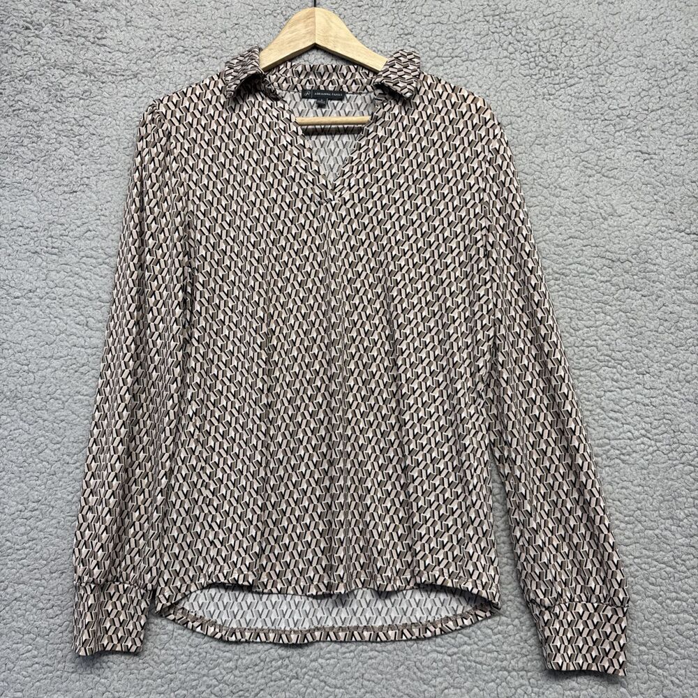 Adrianna Papell Geometric Print Long Sleeve Pullover V Neck Blouse Size Small - Picture 1 of 8